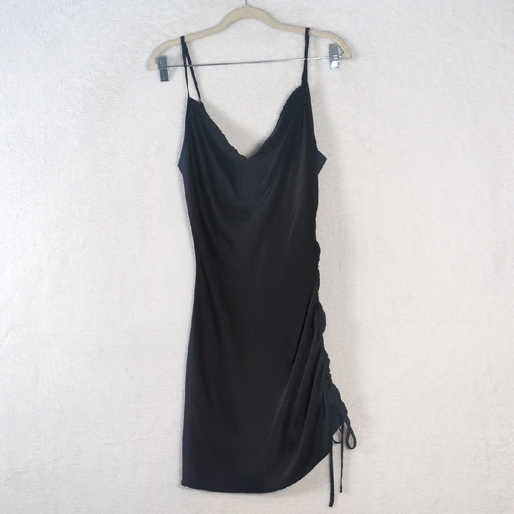 NARIEL Junior's Black Satin Bodycon‎ Sexy Cowl Neck Dress Size S
